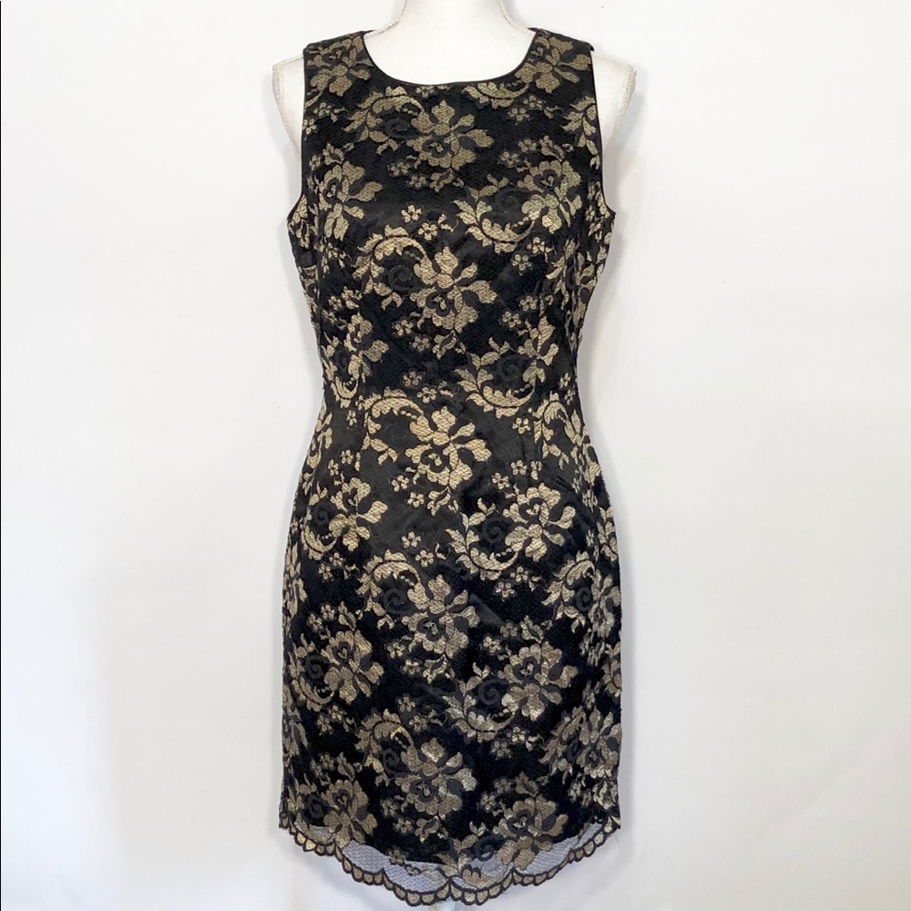 Hugo Buscati Black & Gold Sleeveless Lace Dress